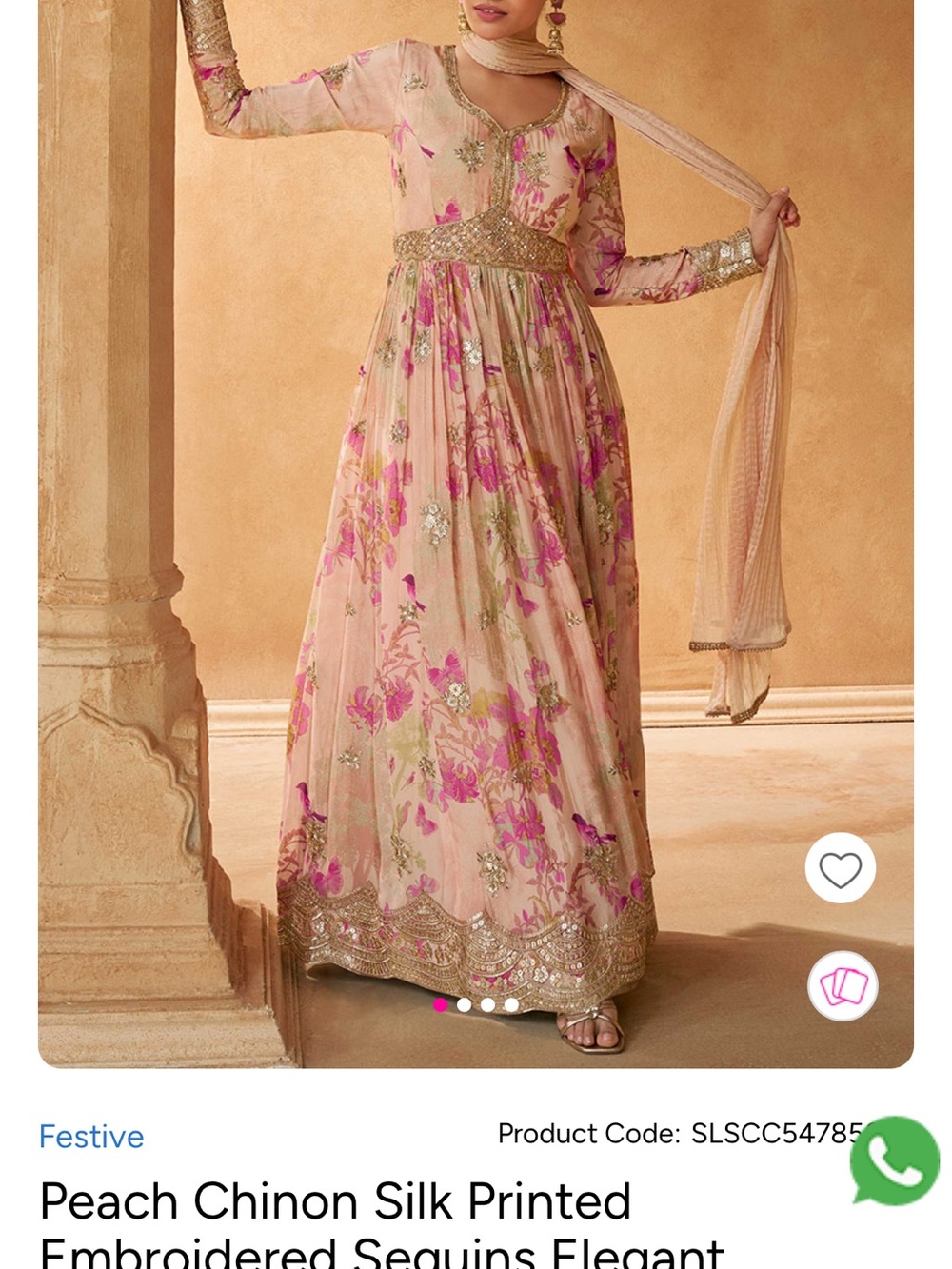 Peach Floral Embroidered Maxi Salwar with Sequins